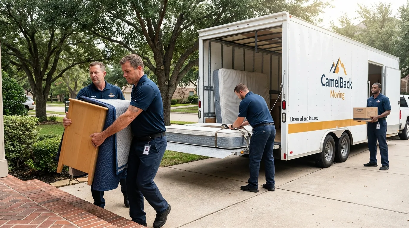 Crew loading residential truck for cross-state move from Zephyrhills, FL