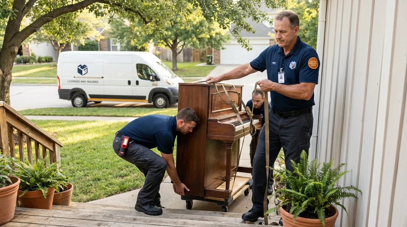 Licensed piano movers securing grand piano in Zephyrhills, FL